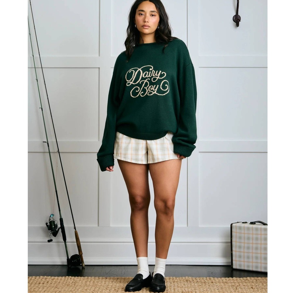Dairy Boy The Signature Embroidered Long Sleeve Sweater Green Women's Size XS